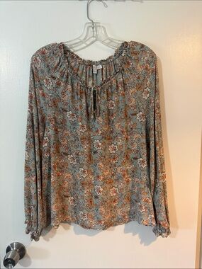 Patrons of Peace Sage Green Floral Long-Sleeve Peasant Top